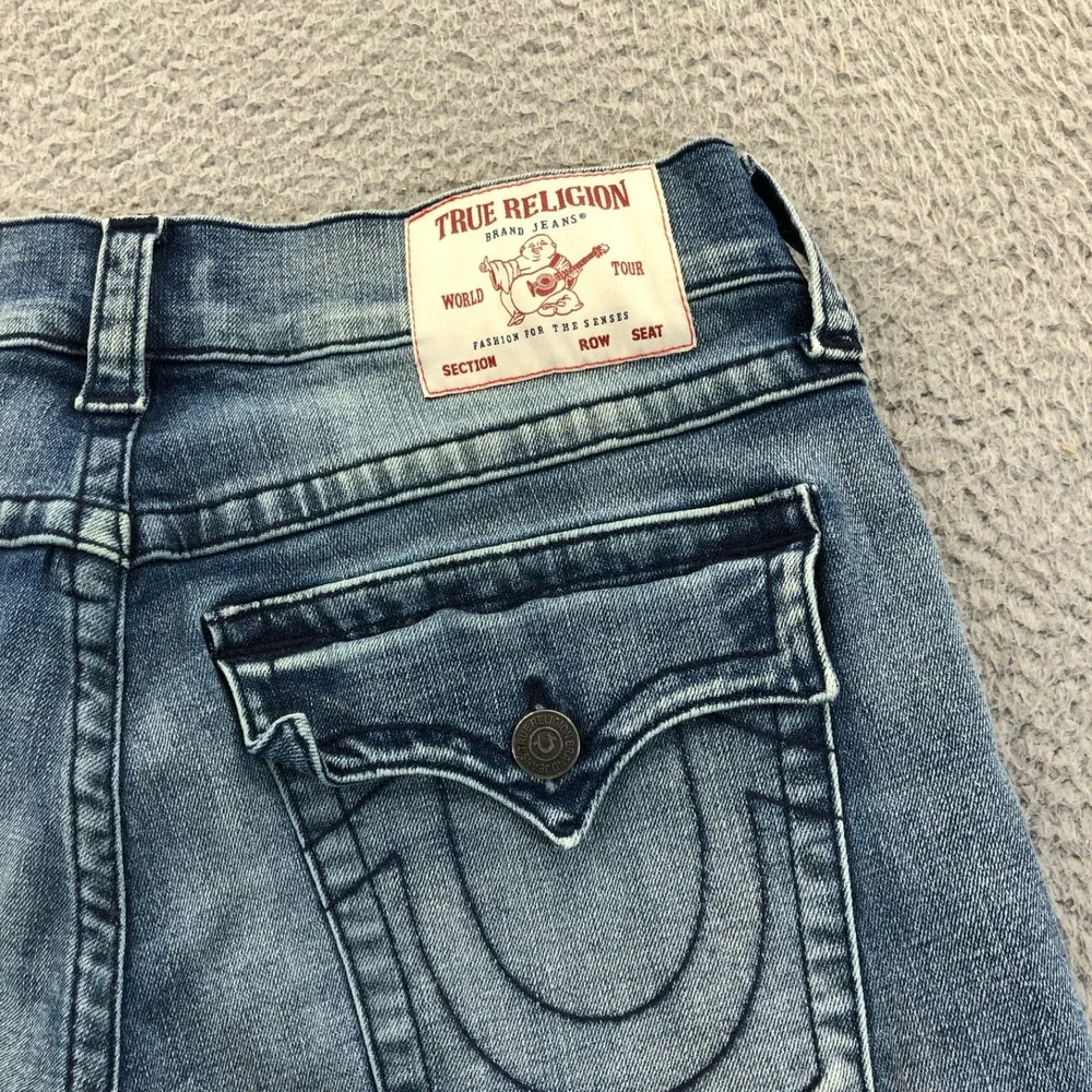 True Religion Shorts Mens 32 Blue Ricky Relaxed Graphic Logo Rah Hem Flap Pocket